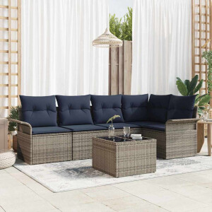 vidaXL Tuin Sofa Set met opslag 6 pcs Grijs poly rattan