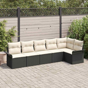 vidaXL Tuin Sofa Set met kussen met opslag 6 pcs Zwart Poly riet