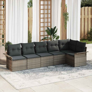 vidaXL Tuin Sofa Set met kussen met opslag 6 pcs Grijs Poly riet