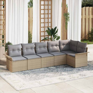 vidaXL Tuin Sofa Set met kussen met opslag 6 pcs Beige Poly riet