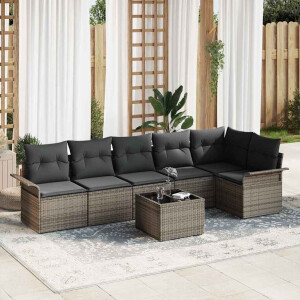 vidaXL Tuin Sofa Set met kussen met opslag 7 pcs Grijs Poly riet