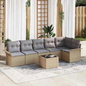 vidaXL Tuin Sofa Set met kussen met opslag 7 pcs Beige Poly riet