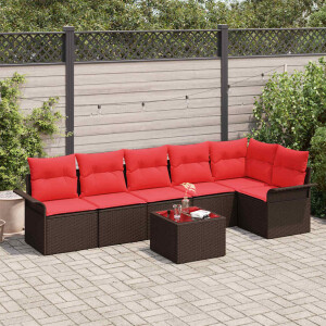 vidaXL Tuin Sofa Set met opslag 7 pcs Bruin poly rattan