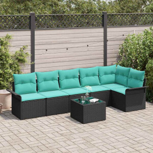 vidaXL Tuin Sofa Set met kussen met opslag 7 pcs Zwart Poly riet