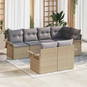vidaXL Tuin Sofa Set met kussen met opslag 7 pcs Beige Poly riet