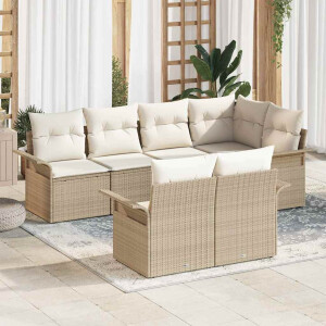 vidaXL Tuin Sofa Set met kussen met opslag 7 pcs Beige Poly riet