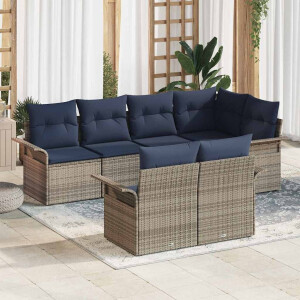 vidaXL Tuin Sofa Set met kussen met opslag 7 pcs Grijs Poly riet