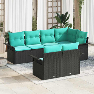 vidaXL Tuin Sofa Set met kussen met opslag 7 pcs Zwart Poly riet