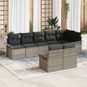 vidaXL Tuin Sofa Set met opslag 8 pcs Grijs poly rattan