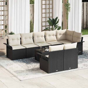 vidaXL Tuin Sofa Set met opslag 9 pcs Zwart poly rattan