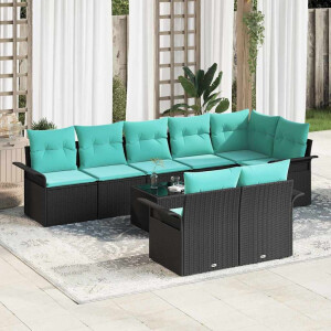 vidaXL Tuin Sofa Set met opslag 9 pcs Zwart poly rattan