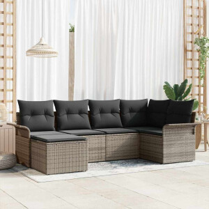 vidaXL Tuin Sofa Set met opslag 6 pcs Grijs poly rattan