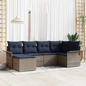 vidaXL Tuin Sofa Set met opslag 6 pcs Grijs poly rattan