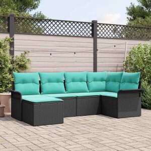 vidaXL Tuin Sofa Set met opslag 6 pcs Zwart poly rattan