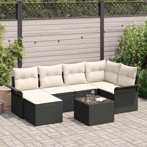 vidaXL Tuin Sofa Set met opslag 7 pcs Zwart poly rattan