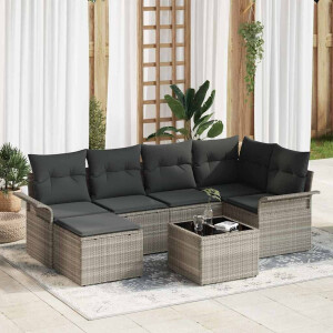 vidaXL Tuin Sofa Set met opslag 7 pcs Lichtgrijs poly rattan