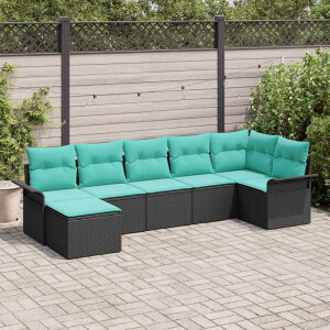 vidaXL Tuin Sofa Set met opslag 7 pcs Zwart poly rattan