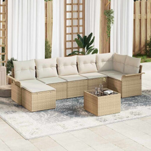 vidaXL Tuin Sofa Set met kussen met opslag 8 pcs Beige Poly riet