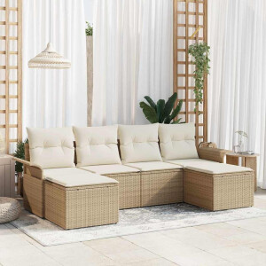 vidaXL Tuin Sofa Set met opslag 6 pcs Beige poly rattan
