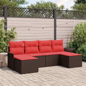 vidaXL Tuin Sofa Set met kussen met opslag 6 pcs Bruin Poly riet