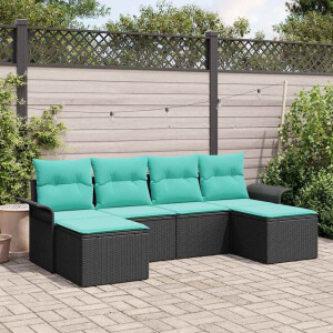 vidaXL Tuin Sofa Set met kussen met opslag 6 pcs Zwart Poly riet