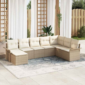 vidaXL Tuin Sofa Set met kussen met opslag 8 pcs Beige Poly riet