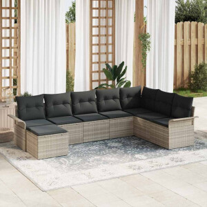 vidaXL Tuin Sofa Set met kussen met opslag 8 pcs Lichtgrijs Poly riet