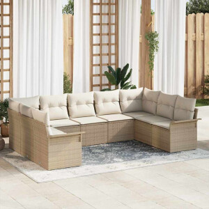 vidaXL Tuin Sofa Set met opslag 9 pcs Beige poly rattan