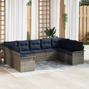 vidaXL Tuin Sofa Set met opslag 9 pcs Lichtgrijs poly rattan