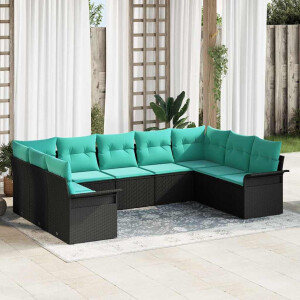 vidaXL Tuin Sofa Set met opslag 9 pcs Zwart poly rattan