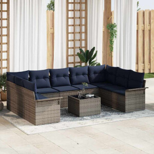 vidaXL Tuin Sofa Set met opslag 10 pcs Grijs poly rattan