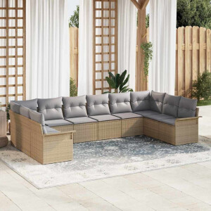 vidaXL Tuin Sofa Set met opslag 10 pcs Beige poly rattan