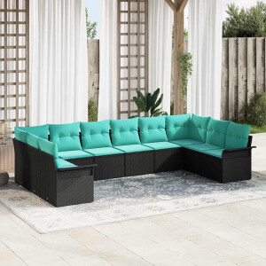 vidaXL Tuin Sofa Set met opslag 10 pcs Zwart poly rattan