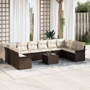 vidaXL Tuin Sofa Set met kussen met opslag 11 pcs Grijs Poly riet