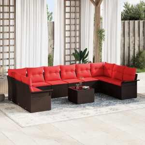 vidaXL Tuin Sofa Set met opslag 11 pcs Bruin poly rattan