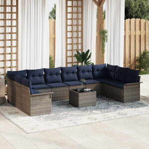 vidaXL Tuin Sofa Set met opslag 11 pcs Grijs poly rattan