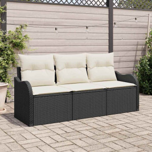 vidaXL Tuin Sofa Set met kussen met opslag 3 pcs Zwart Poly riet