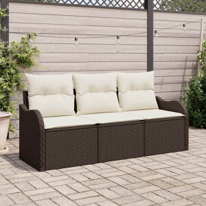 vidaXL Tuin Sofa Set met kussen met opslag 3 pcs Bruin Poly riet