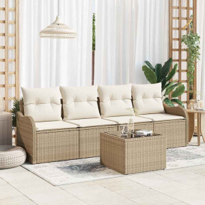 vidaXL Tuin Sofa Set 5 pcs Beige en Crème Poly rattan, staal en glas