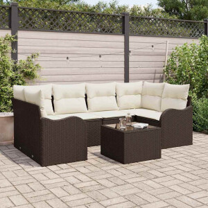 vidaXL Tuin Sofa Set 7 pcs Bruin en Crème Poly rattan, staal en glas
