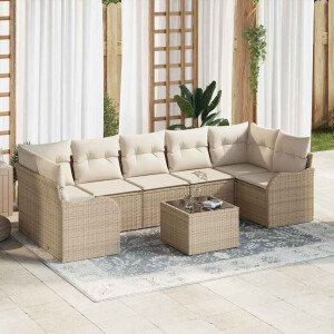 vidaXL 8-delige ligbedden set met kussens in beige poly riet