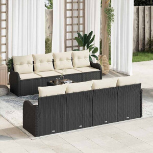 vidaXL Tuin Sofa Set 9 pcs Zwart en Crème Poly rattan, staal en glas