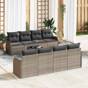 vidaXL Tuin Sofa Set met kussen 9 pcs Grijs Poly Riet en Staal en Glas