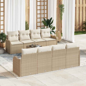 vidaXL Tuin Sofa Set 9 pcs Beige en Crème Poly Riet en Staal en Glas