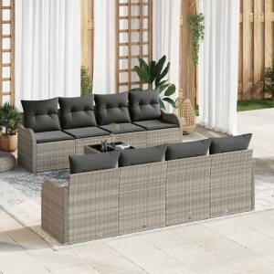 vidaXL Tuin Sofa Set met kussen 9 pcs Licht Grijs en Donker Grijs