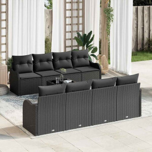 vidaXL Tuin Sofa Set met kussen 9 pcs Zwart Poly Riet en Staal en Glas