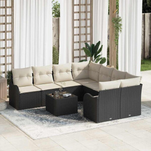 vidaXL Tuin Sofa Set 9 pcs Zwart en Crème Poly Riet en Staal en Glas