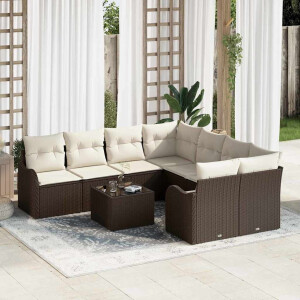 vidaXL Tuin Sofa Set 9 pcs Bruin en Crème Poly Riet en Staal en Glas