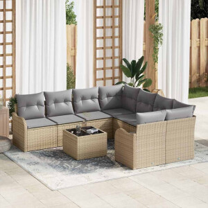 vidaXL Tuin Sofa Set 9 pcs Beige en Grijs Poly Riet en Staal en Glas