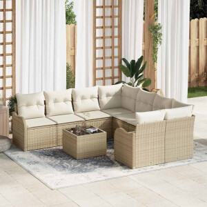 vidaXL Tuin Sofa Set 9 pcs Beige en Crème Poly Riet en Staal en Glas